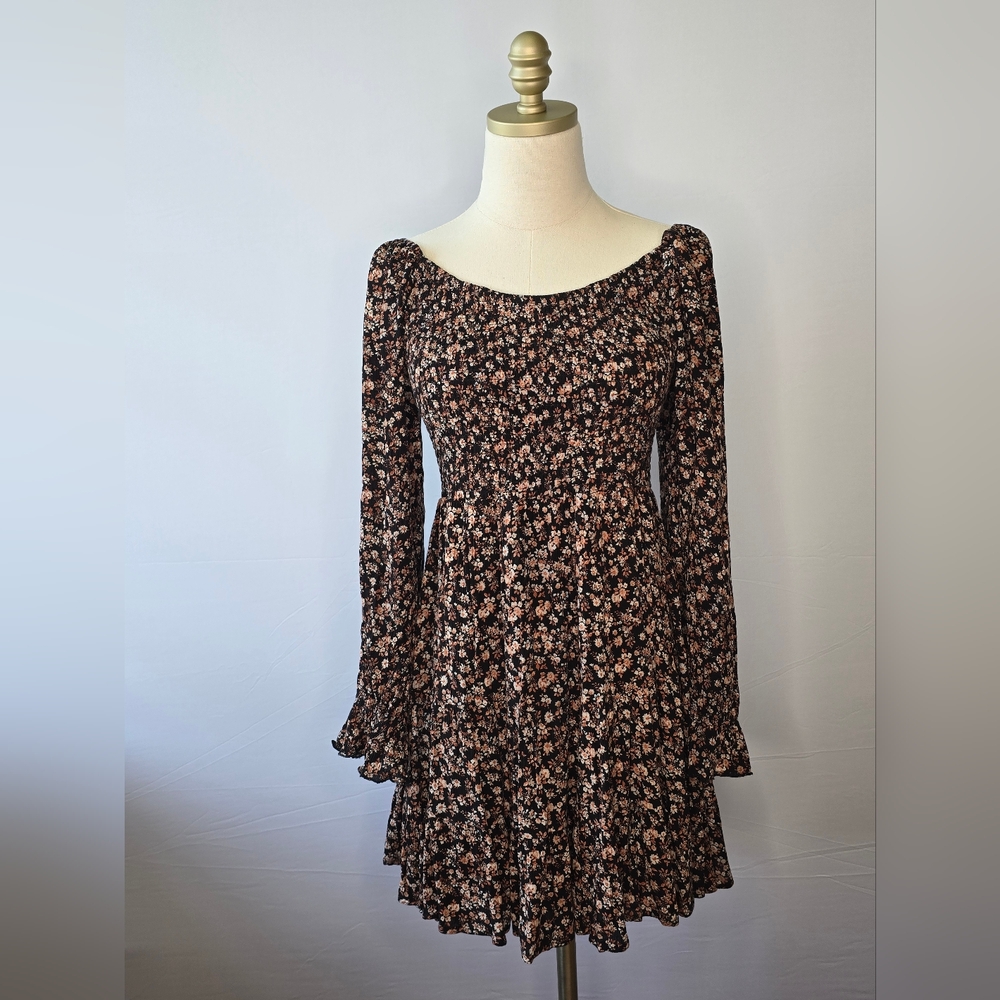 Altar'd State Black and Pink Floral Long Sleeve Dress